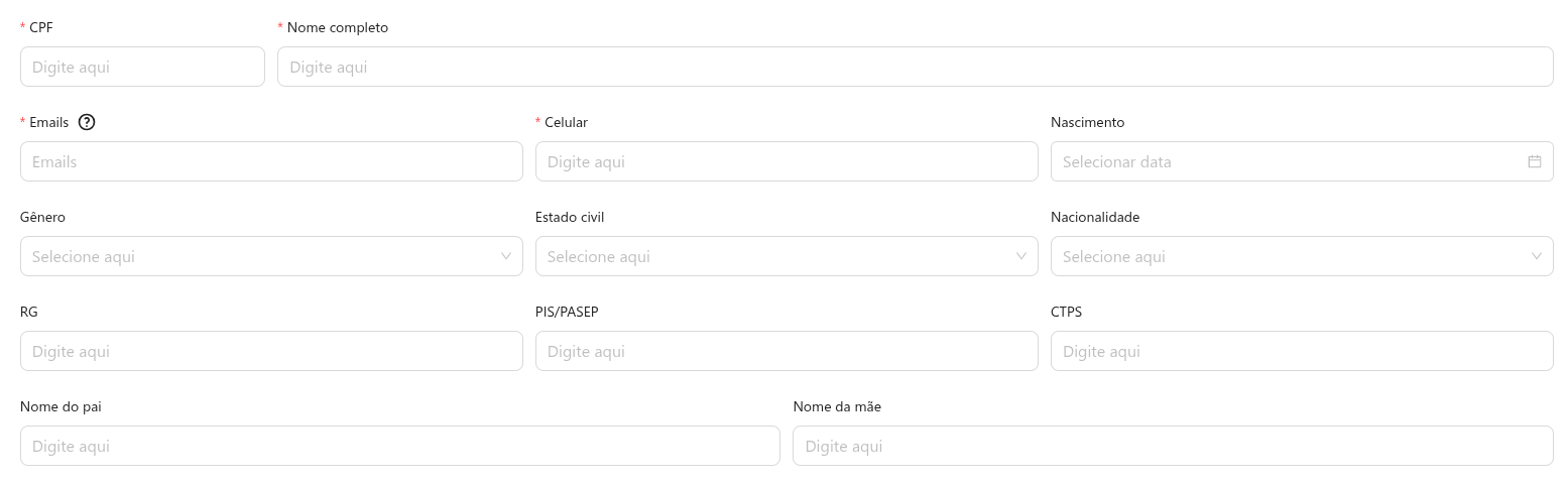 Dados cadastrais Pessoa