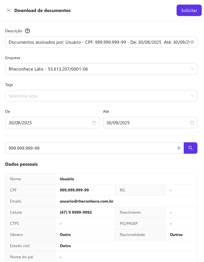 Solicitação de Downloads