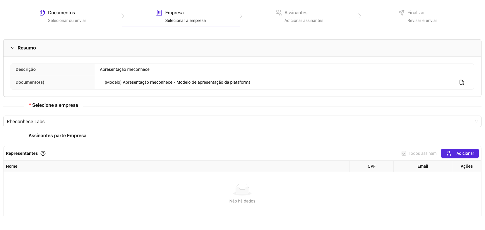 Empresa e Representantes