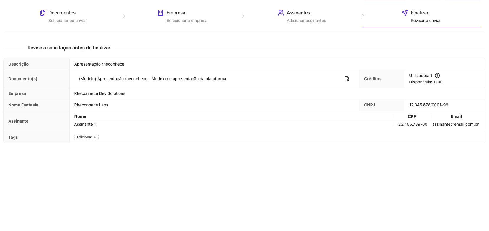 Finalizar solicitação