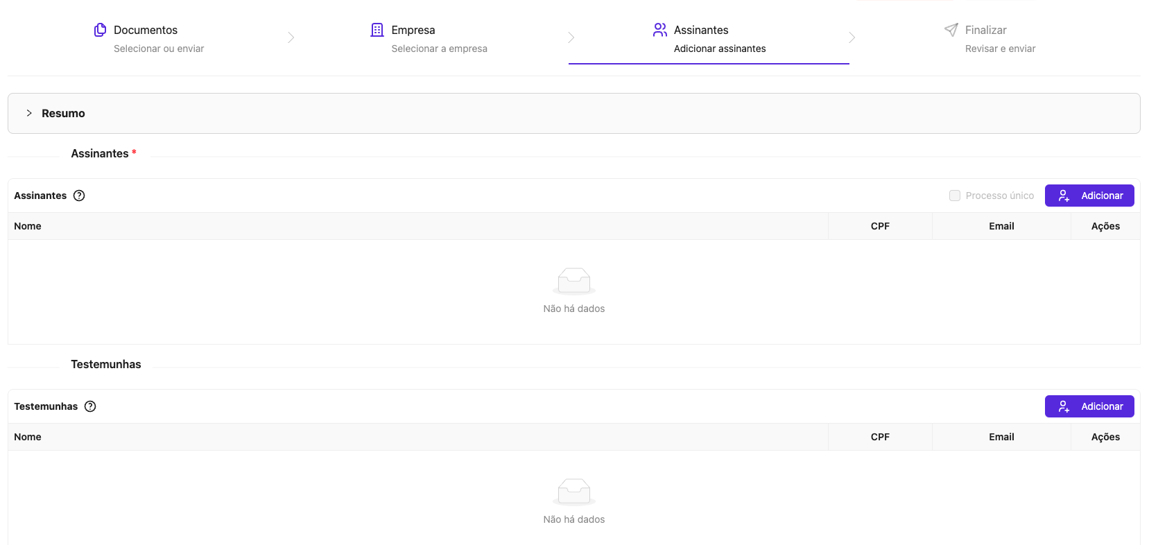 Assinantes e testemunhas
