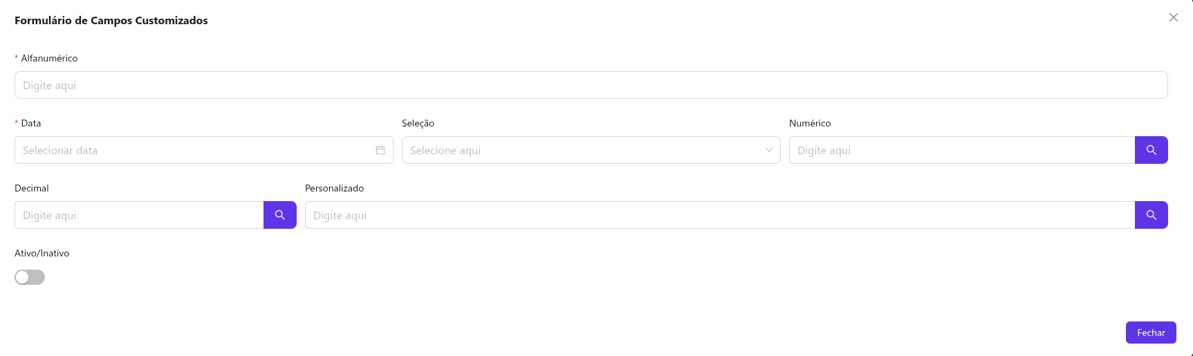 Visualização de campos customizados